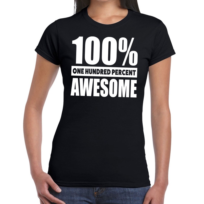 100 procent awesome tekst t-shirt zwart voor dames