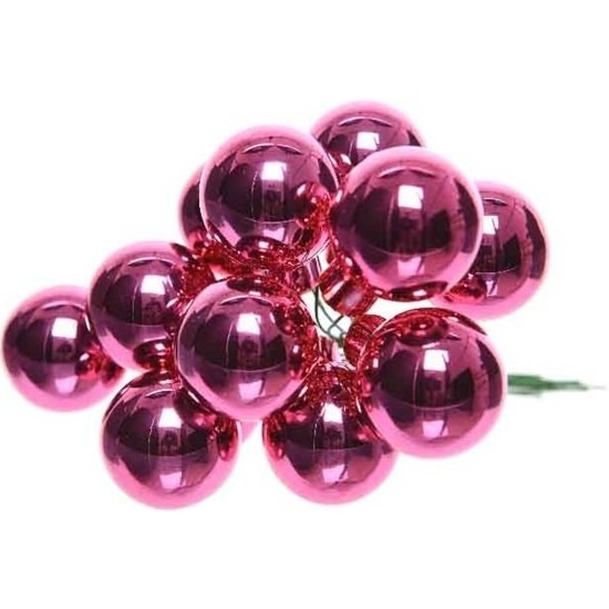 10x Fuchsia roze mini kerstballen kerststukje stekers 2 cm glans