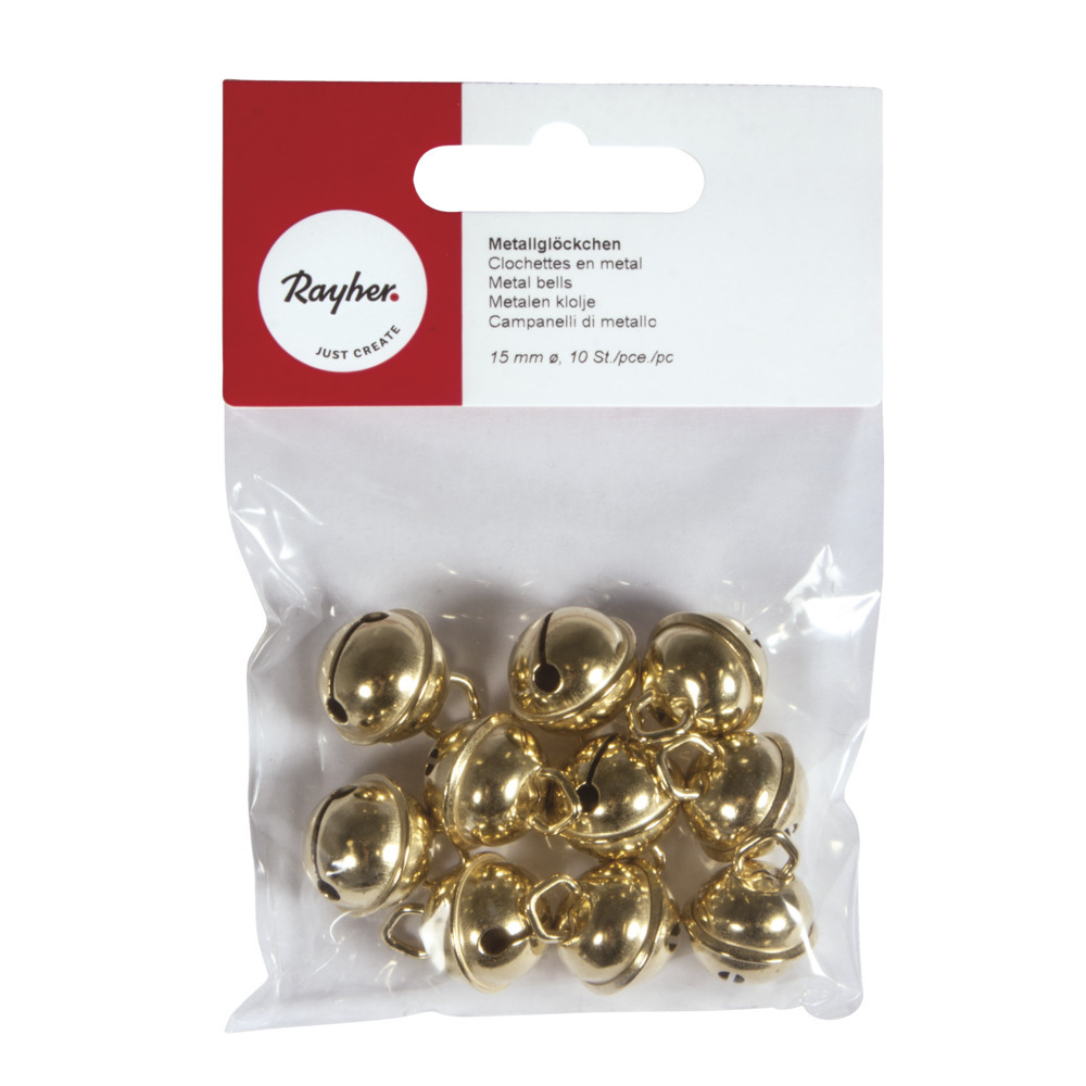 10x Gouden metalen belletjes met oog 15 mm hobby/knutsel benodigdheden