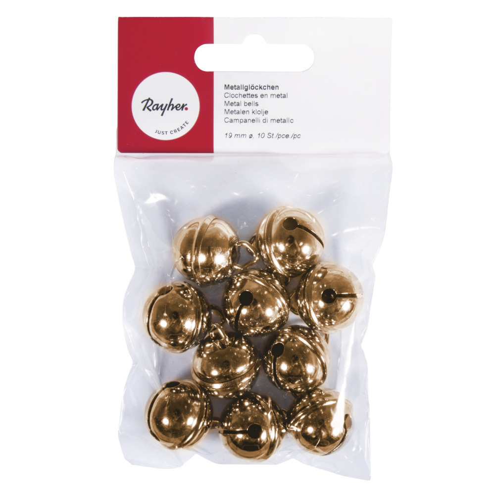 10x Gouden metalen belletjes met oog 19 mm hobby/knutsel benodigdheden
