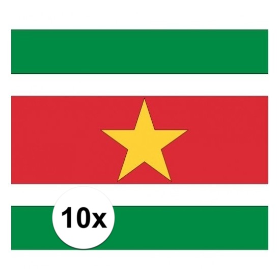 10x stuks Vlag van Suriname plakstickers