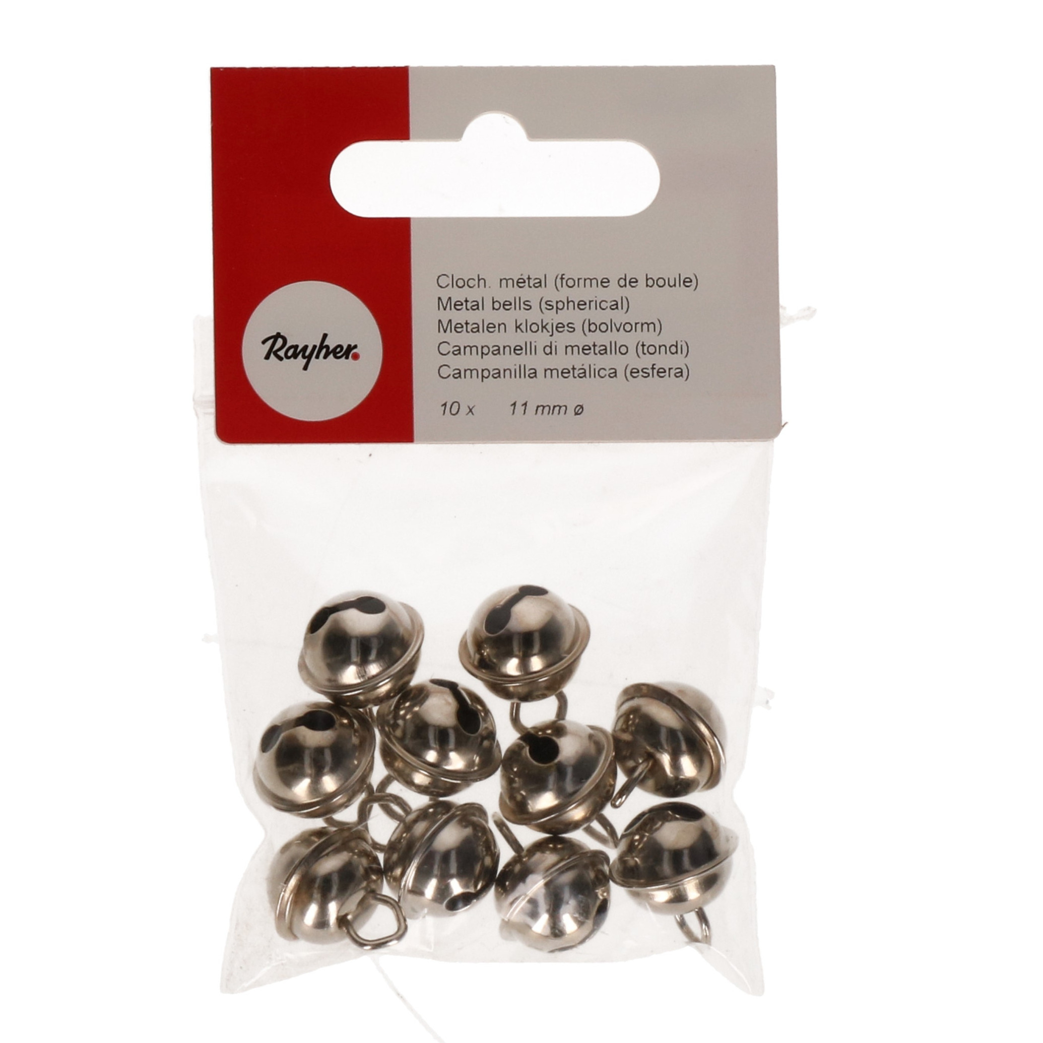 10x Zilveren metalen belletjes met oog 11 mm hobby/knutsel benodigdheden