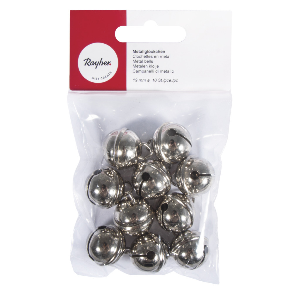 10x Zilveren metalen belletjes met oog 19 mm hobby/knutsel benodigdheden