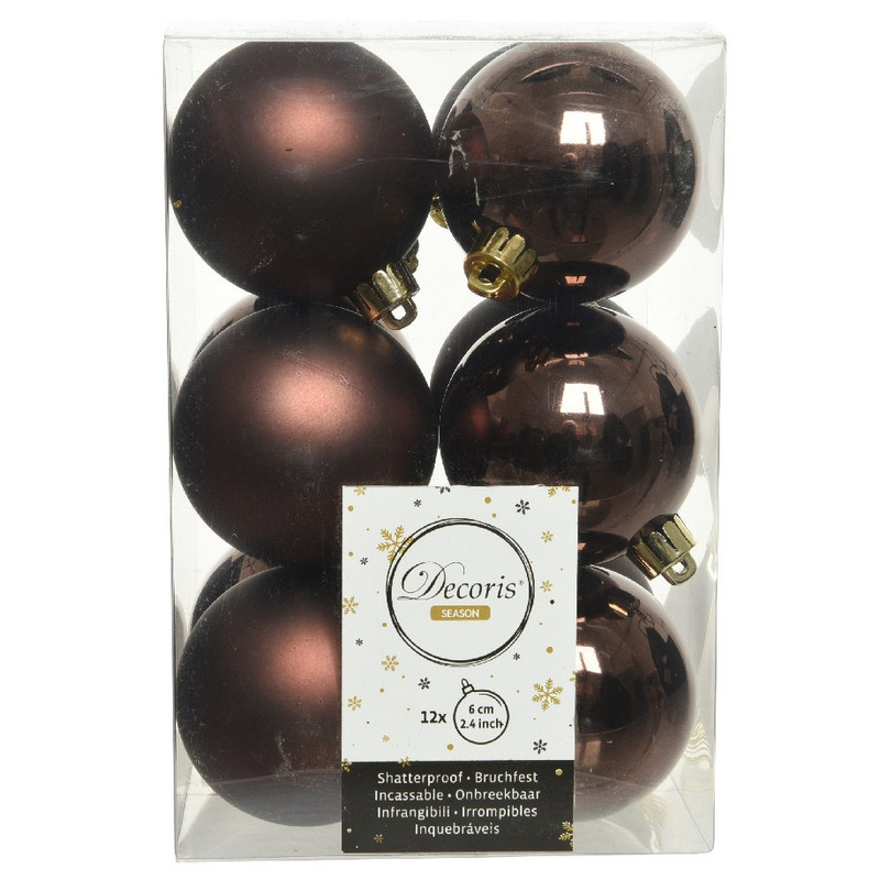 12x Donkerbruine kerstballen 6 cm kunststof mat-glans