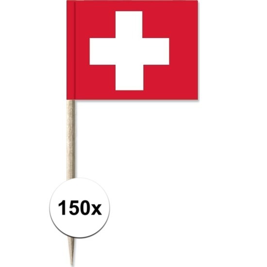 150x Cocktailprikkers Zwitserland 8 cm vlaggetje landen decorati