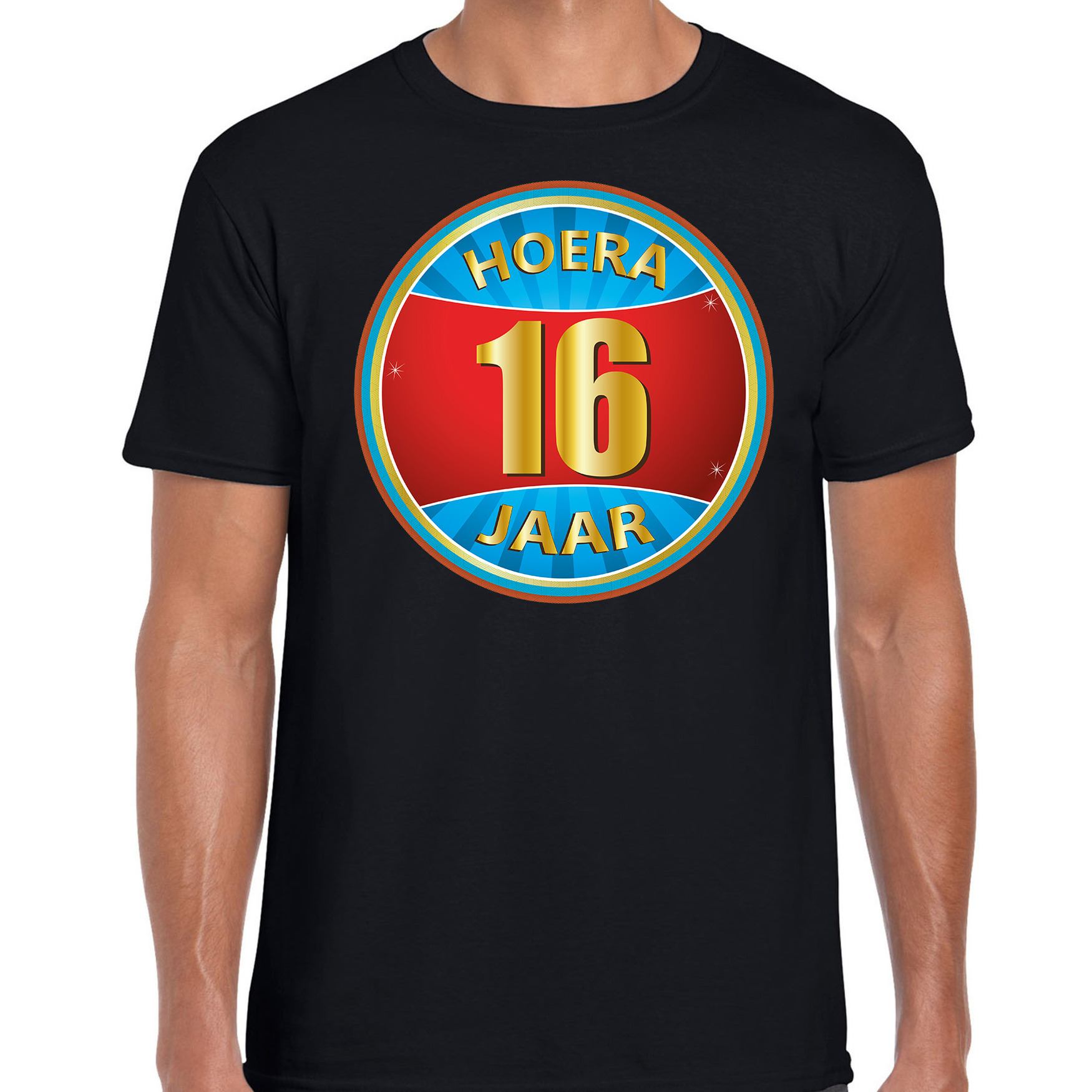 16e verjaardag cadeau t-shirt hoera 16 jaar zwart voor heren