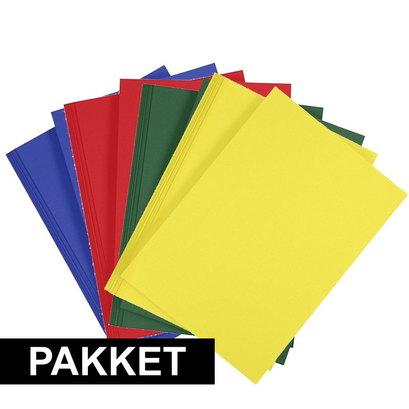 16x A4 hobby karton blauw/rood/donkergroen/geel