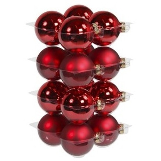 16x Rode glazen kerstballen 8 cm mat-glans