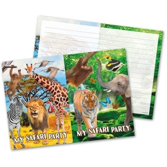 16x Safari-jungle themafeest uitnodigingen 27 cm