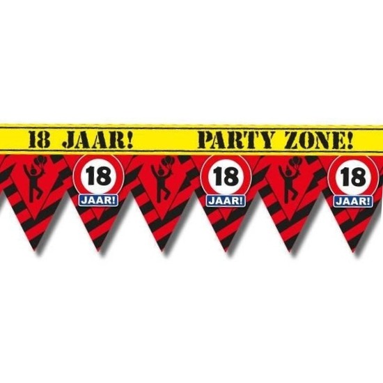 18 jaar party tape/markeerlint waarschuwing 12 m versiering
