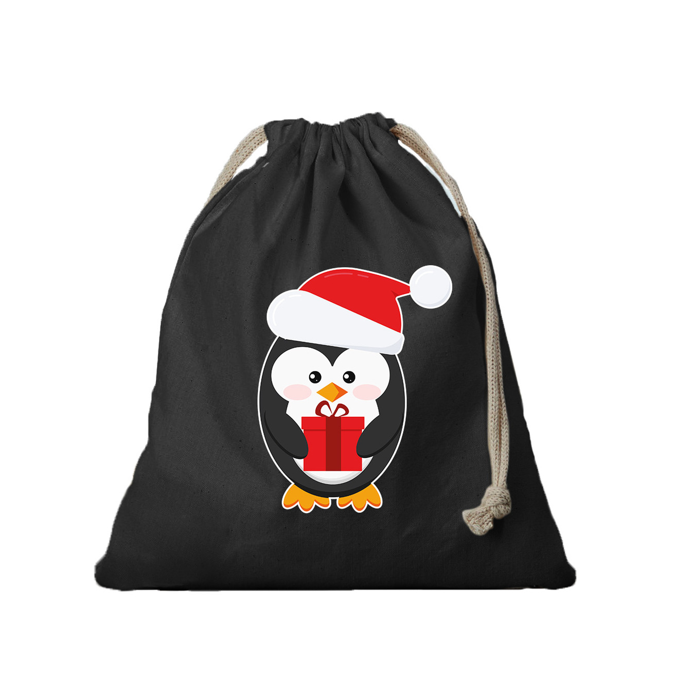 1x Kerst cadeauzak zwart Pinguin met koord voor als cadeauverpakking