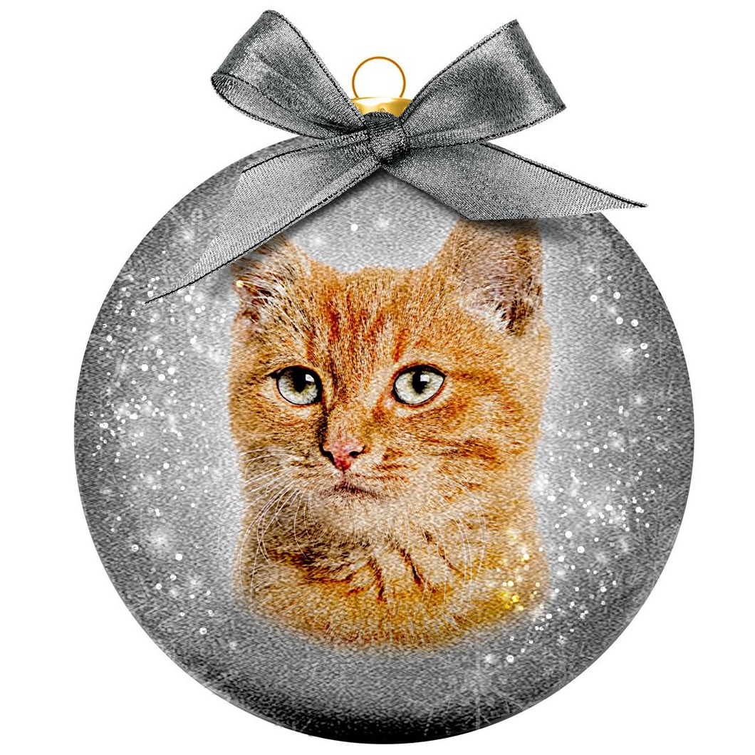 1x Kunststof dieren kerstballen met rode kat/poes 8 cm