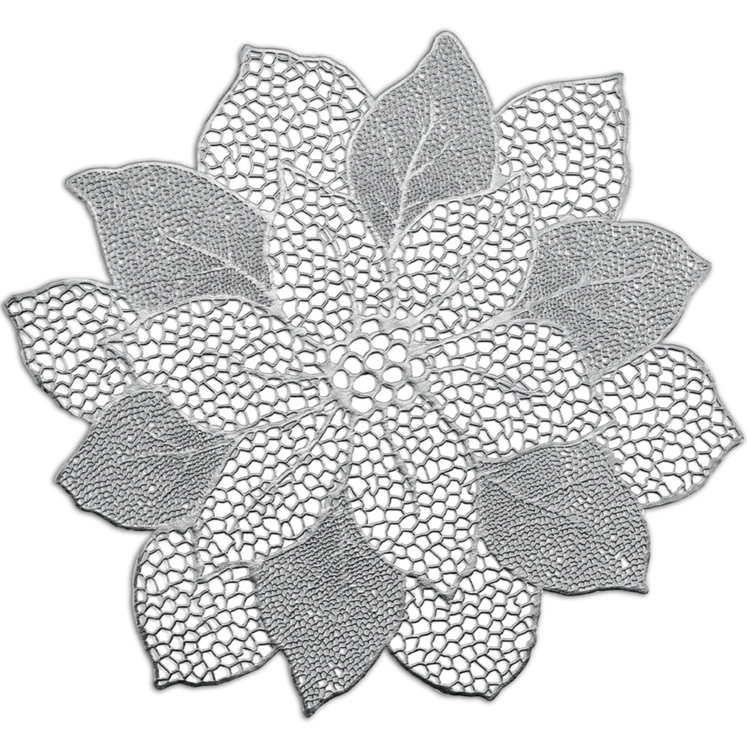 1x placemats bloemen vorm kunststof 49 x 47 cm zilver