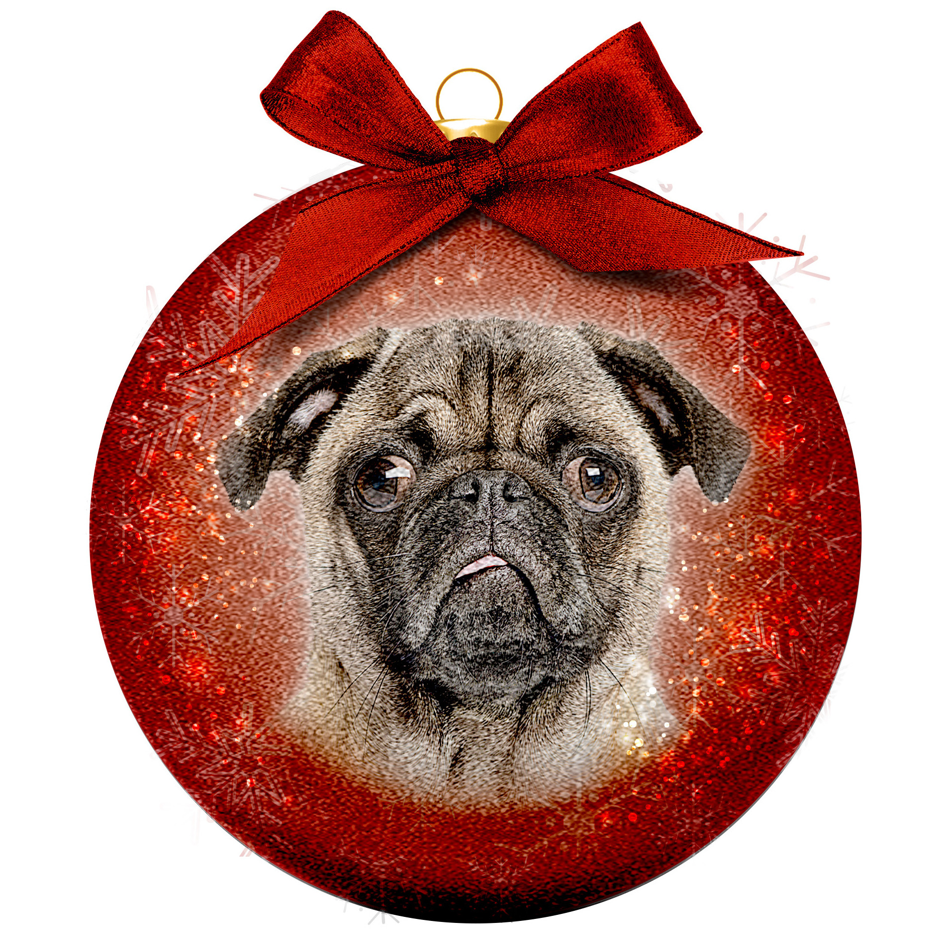 1x Rode kunststof dieren kerstballen met Mopshond/Pug 8 cm