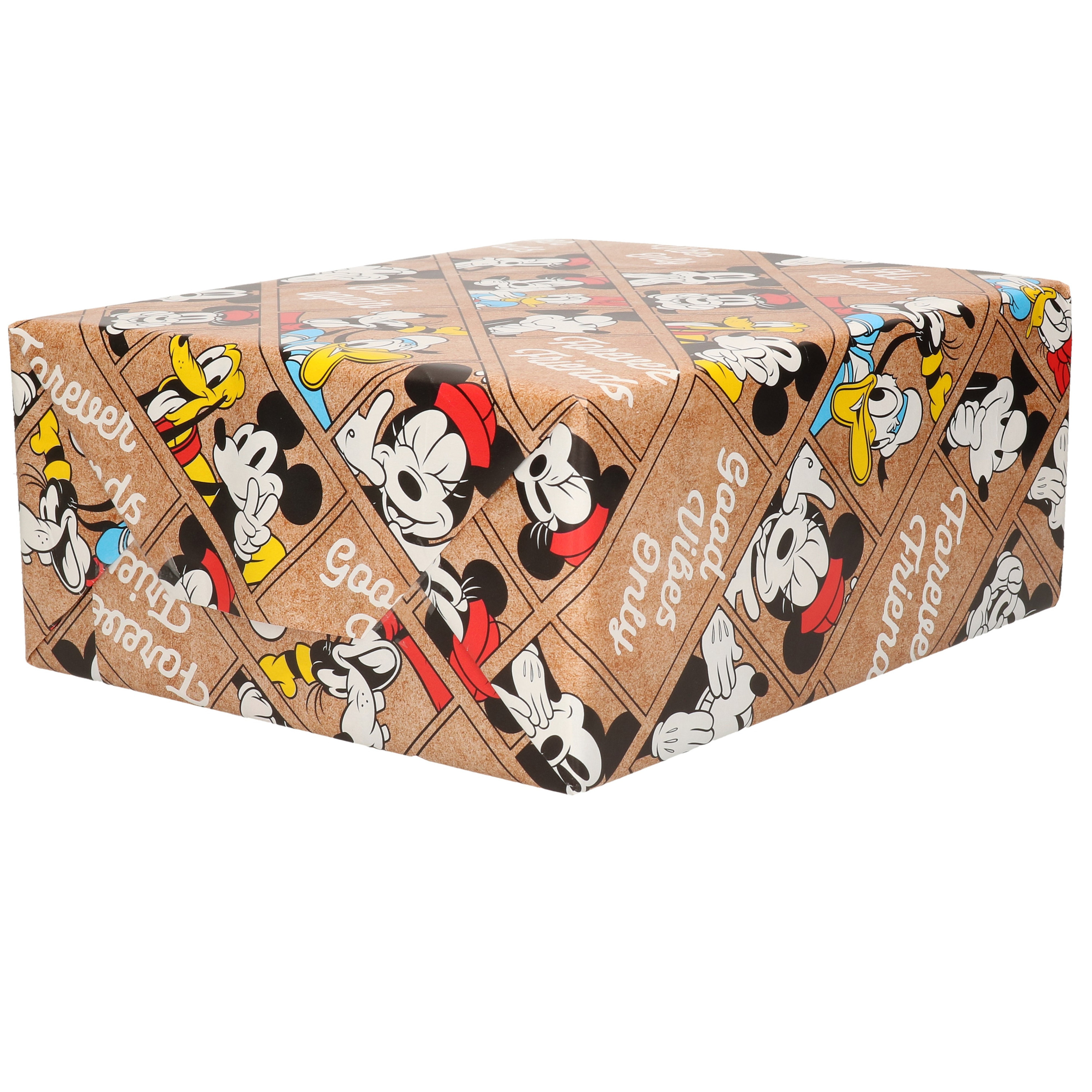 1x Rollen inpakpapier/cadeaupapier Disney friends Minnie Mouse Donald en Pluto bruin 200 x 70 cm