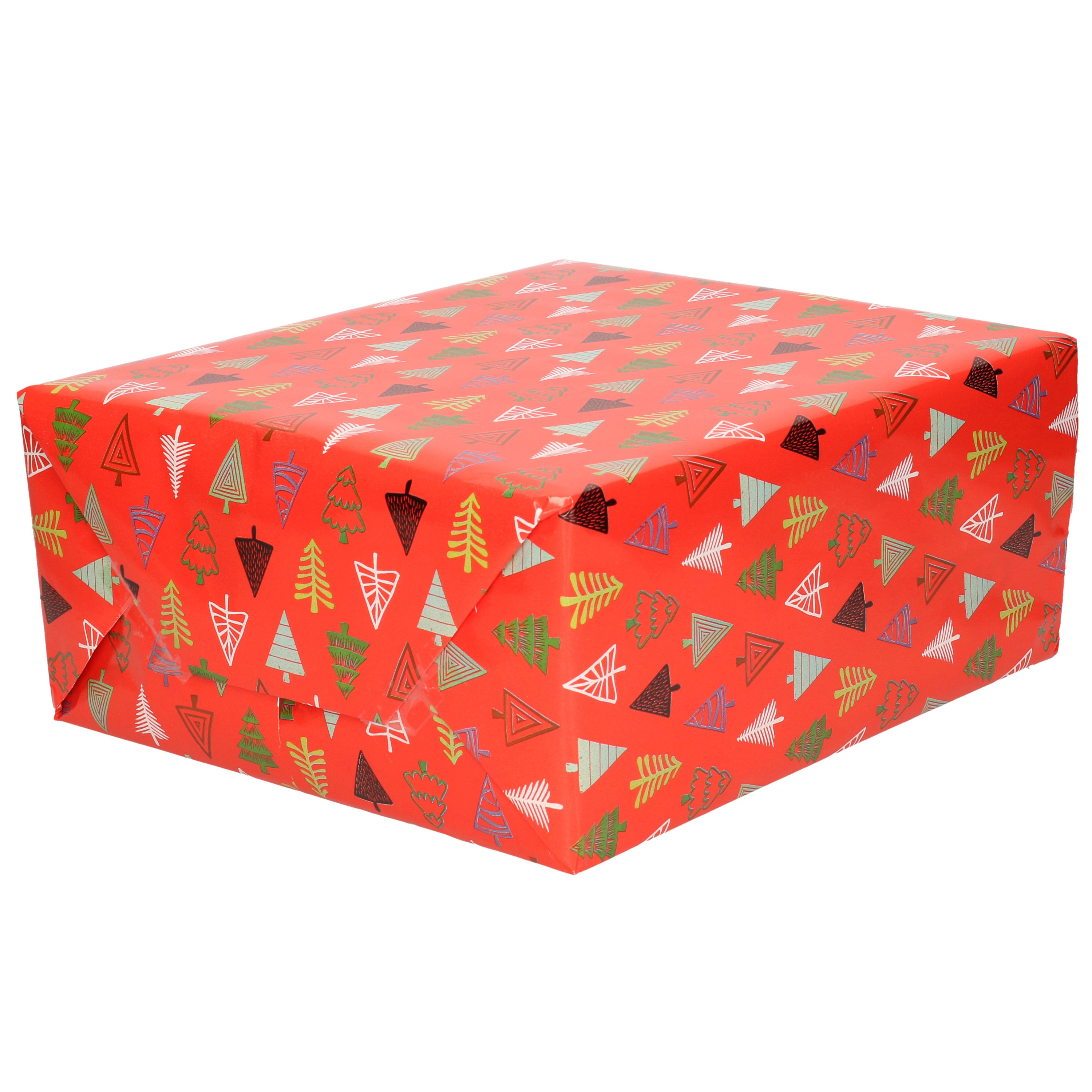 1x Rollen Kerst inpakpapier-cadeaupapier rood-gekleurde bomen 2,5 x 0,7 meter