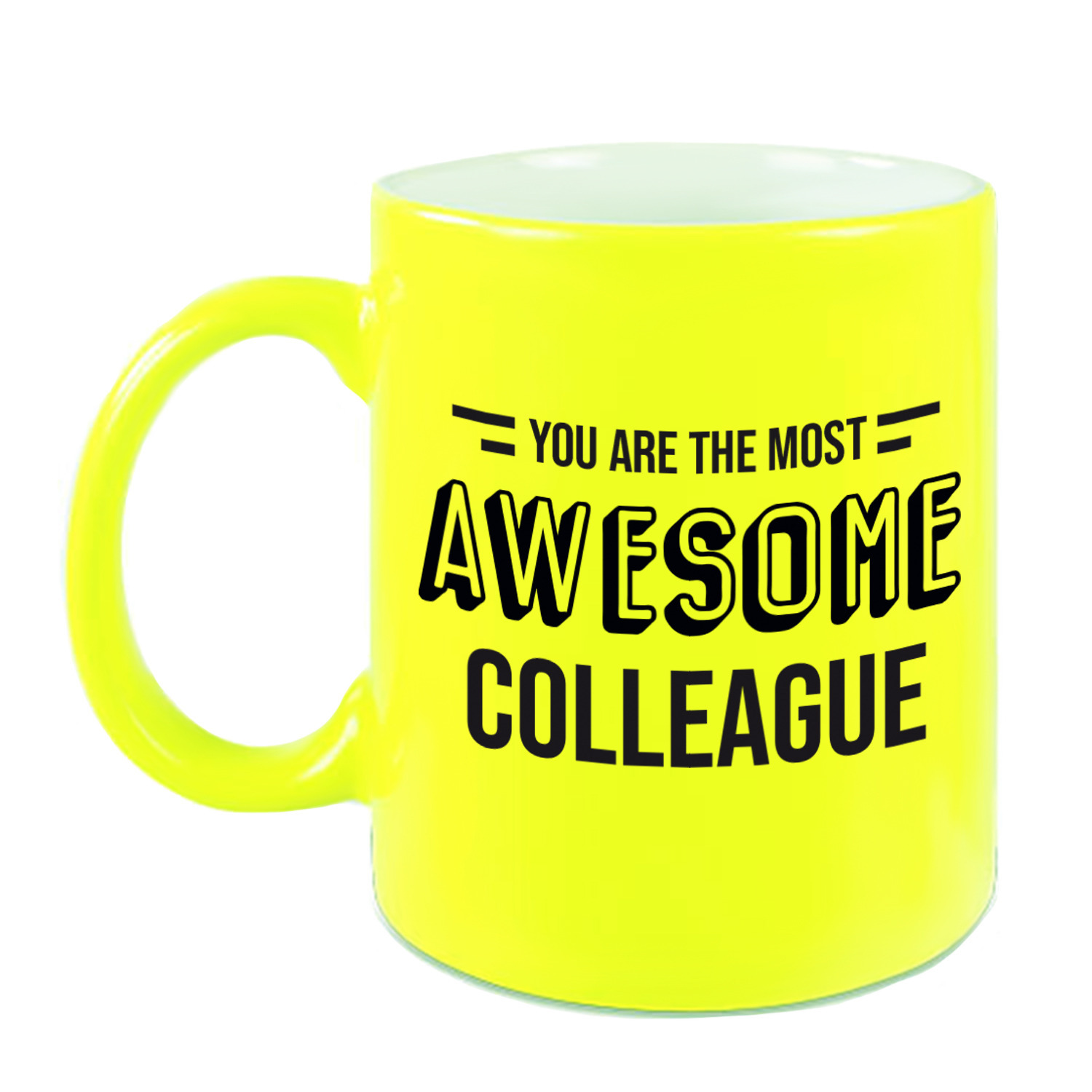 1x stuks collega cadeau mok-beker neon geel the most awesome colleague