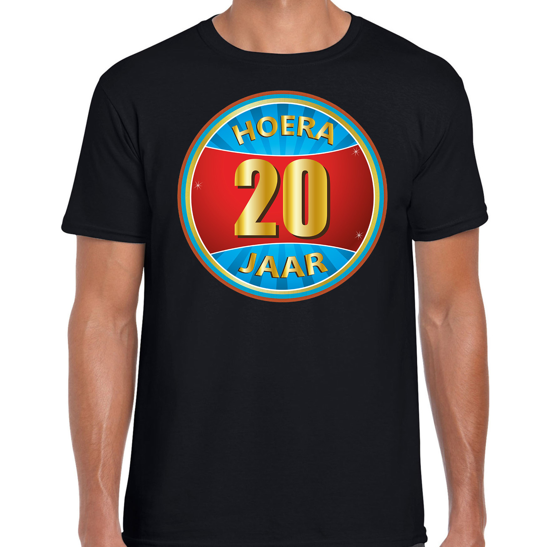 20e verjaardag cadeau t-shirt hoera 20 jaar zwart voor heren