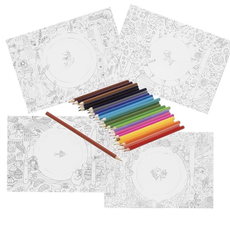 20x Knutsel placemats om in te kleuren incl. 24 potloden