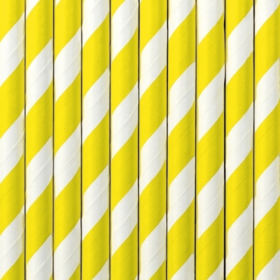 20x Papieren rietjes geel-wit gestreept