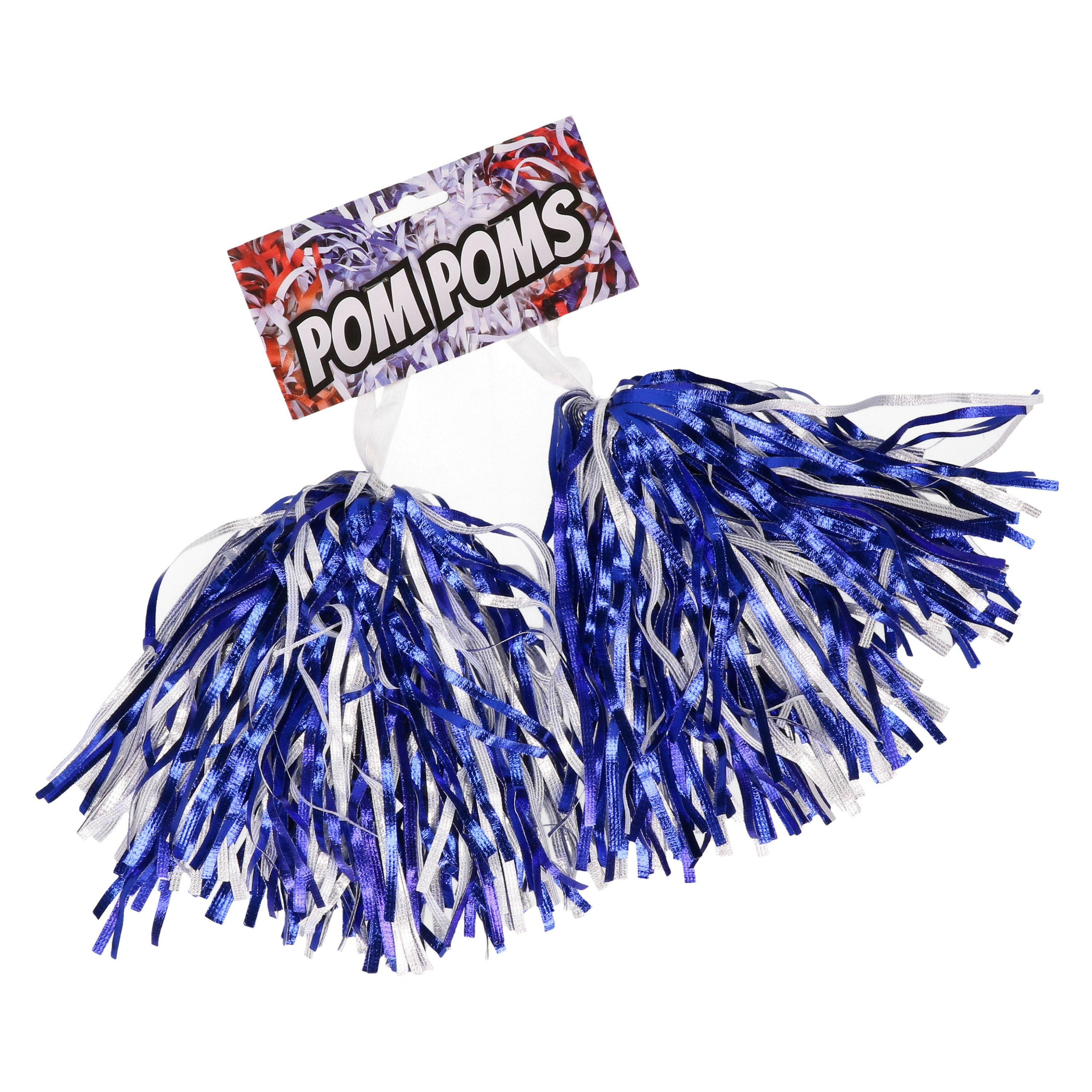 2x Cheerballs/Pompoms in het blauw/wit