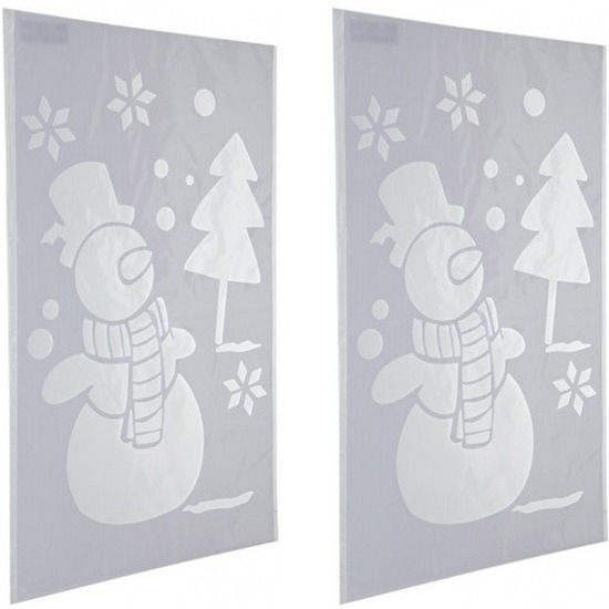 2x Kerst raamsjablonen-raamdecoratie sneeuwpop plaatjes 54 cm