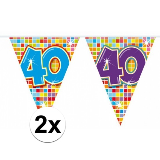 2x Mini vlaggenlijn-slinger verjaardag versiering 40 jaar