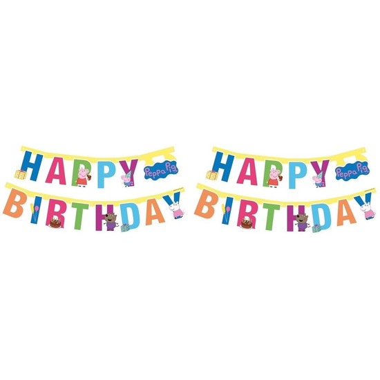 2x Peppa Pig feest wenslijn/letterslinger Happy Birthday 140 cm