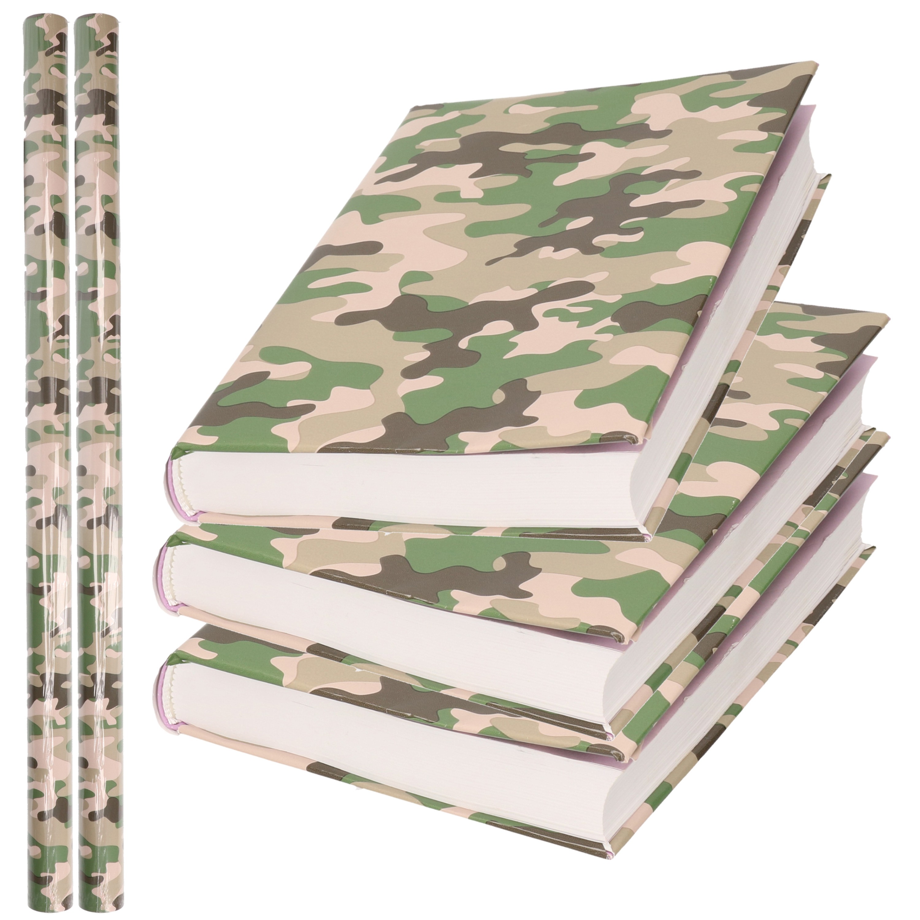 2x Rollen kadopapier - schoolboeken kaftpapier camouflage groen 200 x 70 cm