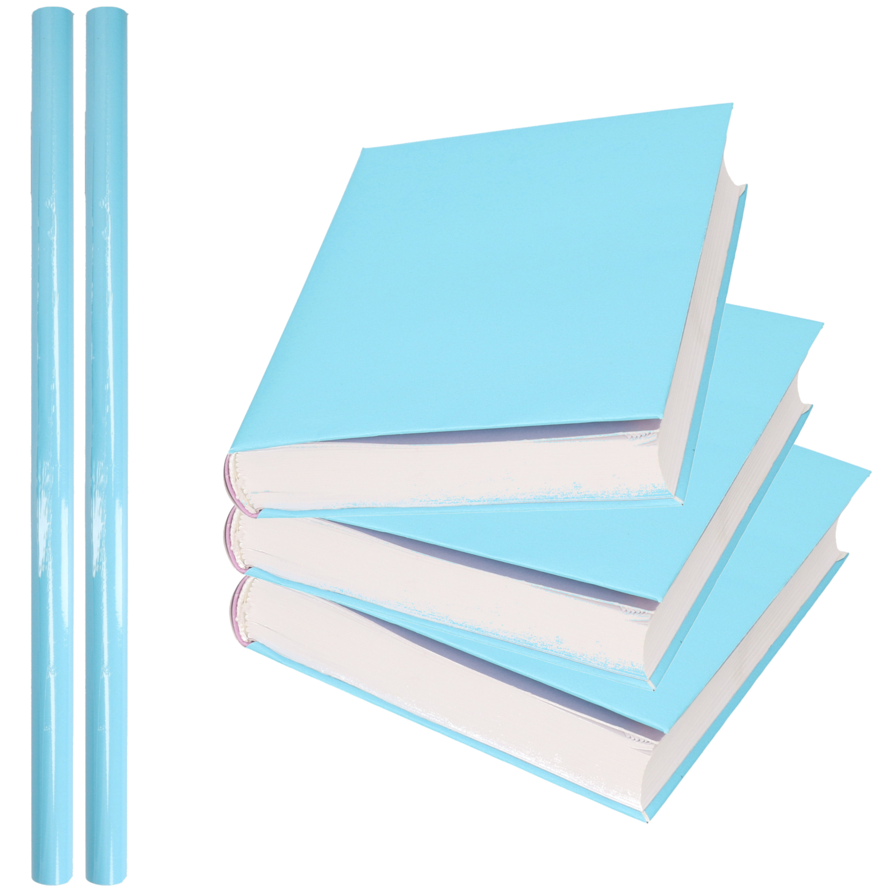 2x Rollen kadopapier - schoolboeken kaftpapier pastel blauw 200 x 70 cm