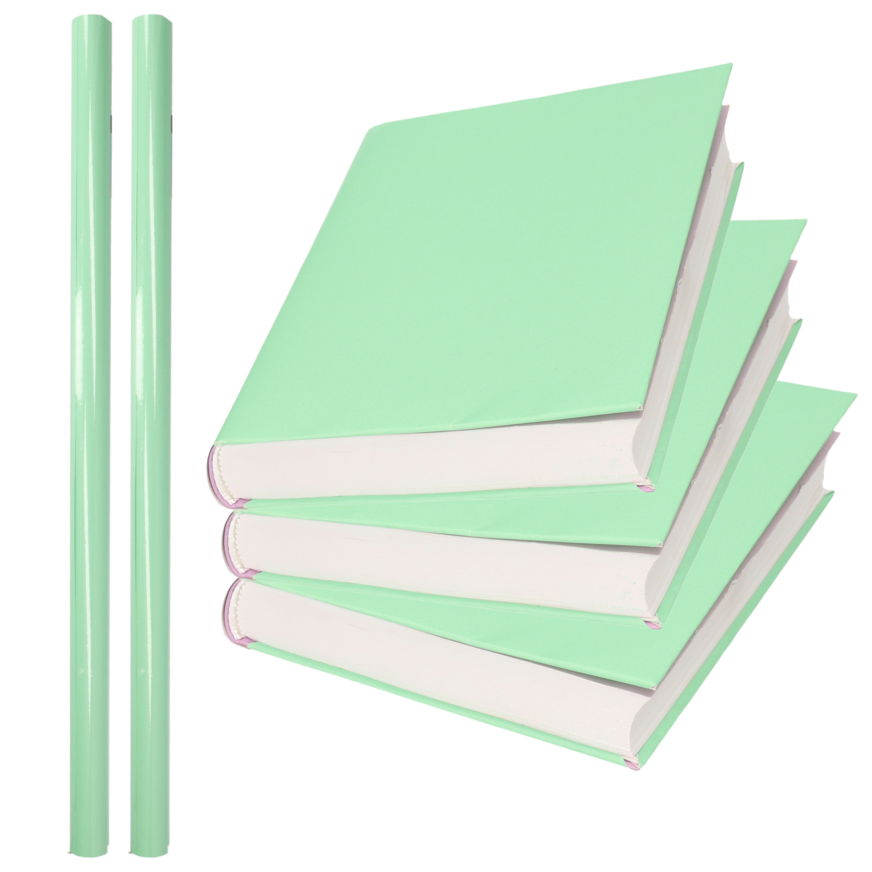 2x Rollen kadopapier - schoolboeken kaftpapier pastel groen 200 x 70 cm