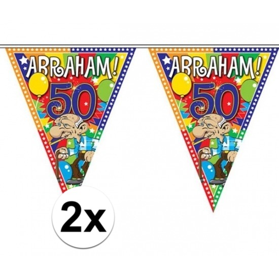 2x stuks Abraham 50 jaar versiering vlaggenlijnen 10 meter