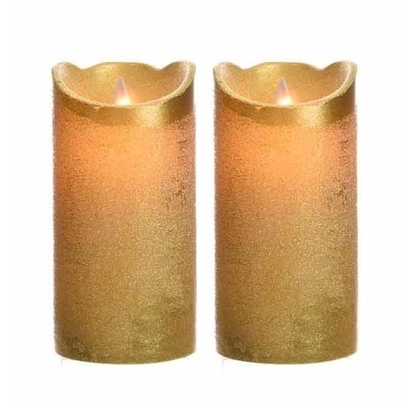 2x stuks gouden led kaarsen flakkerend 15 cm