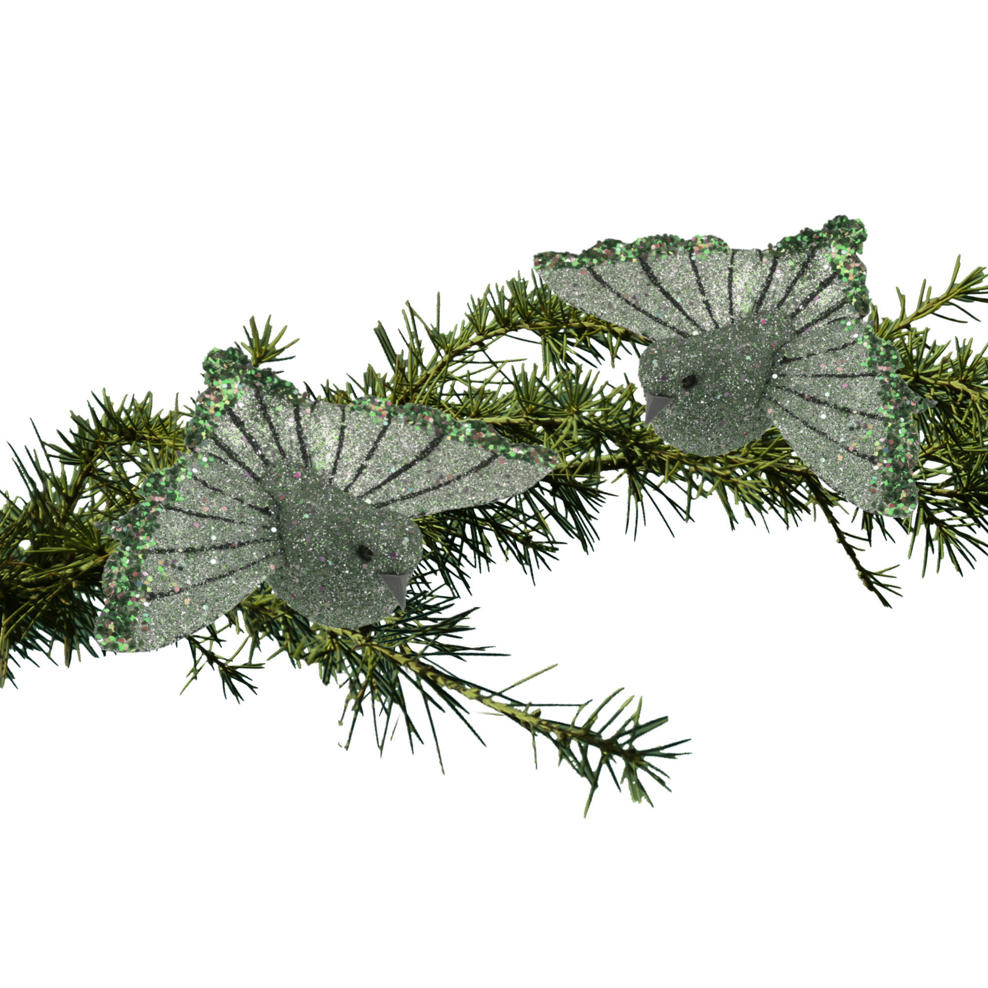 2x stuks kunststof decoratie kolibrie vogels op clip groen 9,5 cm