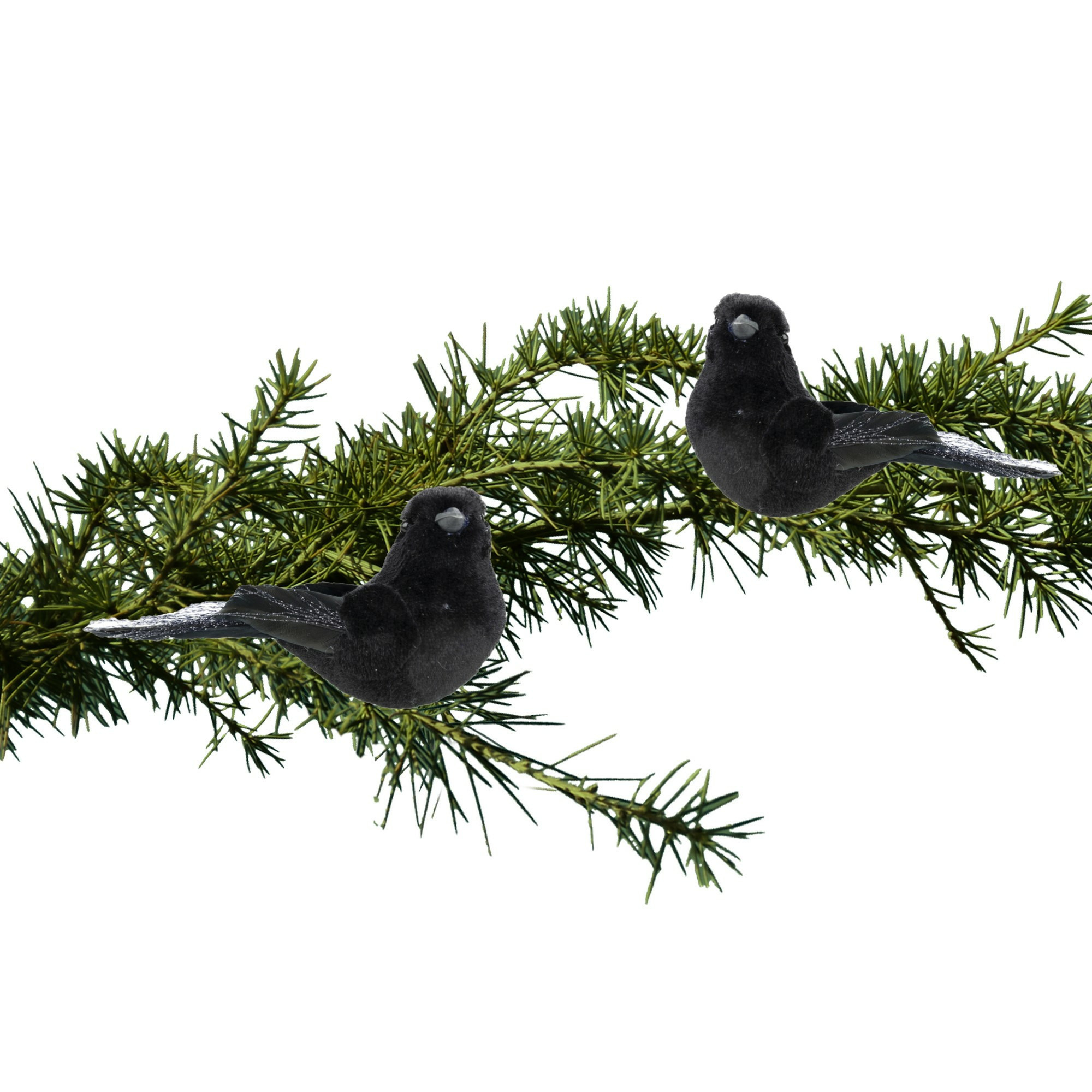 2x stuks kunststof decoratie vogels op clip zwart 12 cm