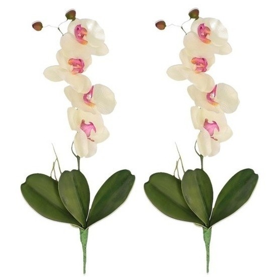 2x Wit/Roze Orchidee/Phalaenopsis kunstplanten 44 cm voor binnen