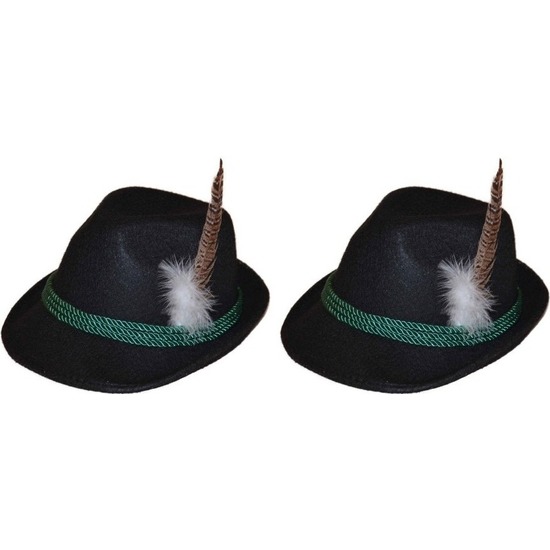 2x Zwarte Tiroler hoedjes verkleedaccessoires voor volwassenen