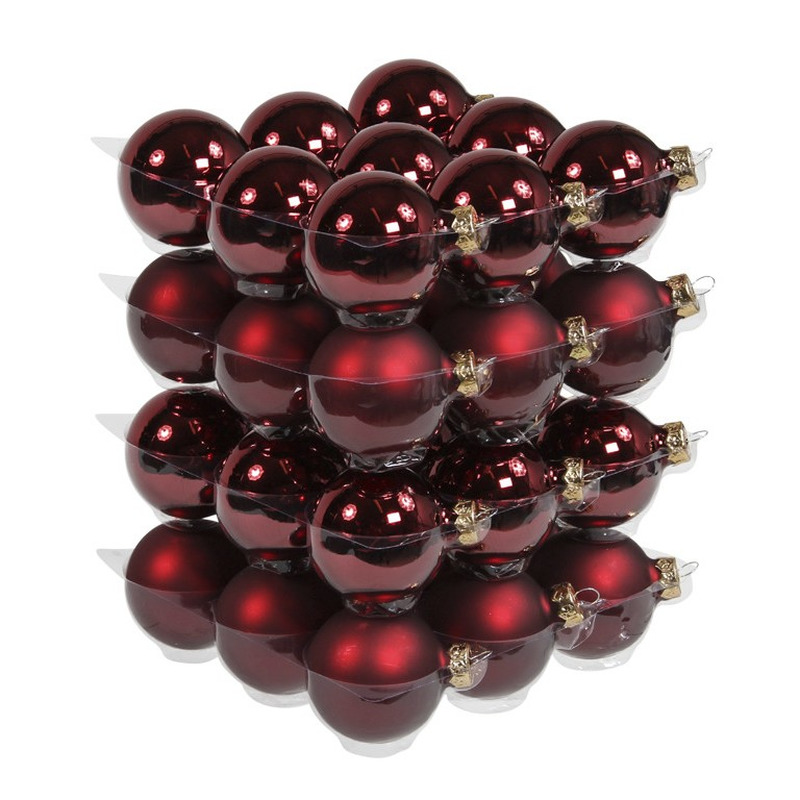 36x Bordeaux rode glazen kerstballen 6 cm mat-glans