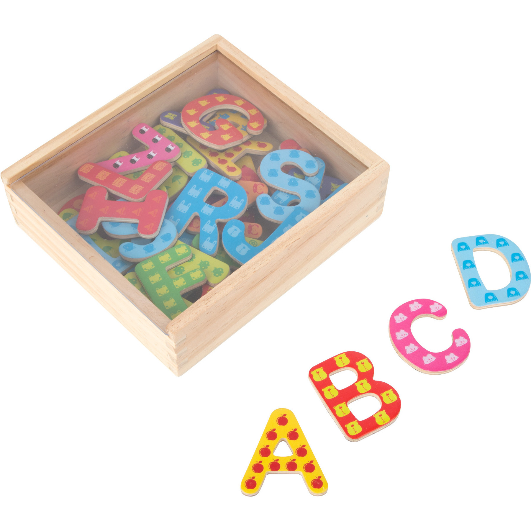 37x Magnetische houten letters gekleurd