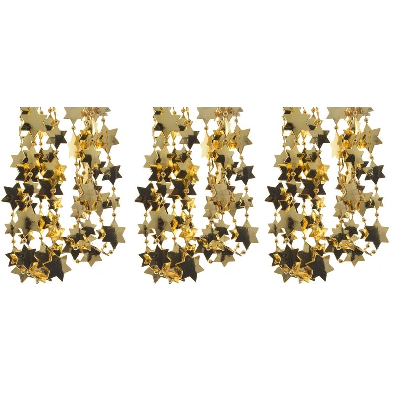 3x Gouden sterren kralenslinger kerstslinger 270 cm