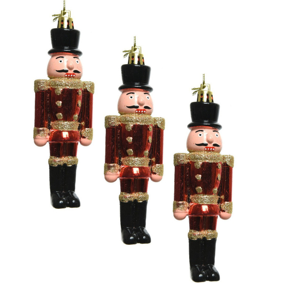 3x Kerstboomhangers notenkrakers poppetjes-soldaten rood 9 cm