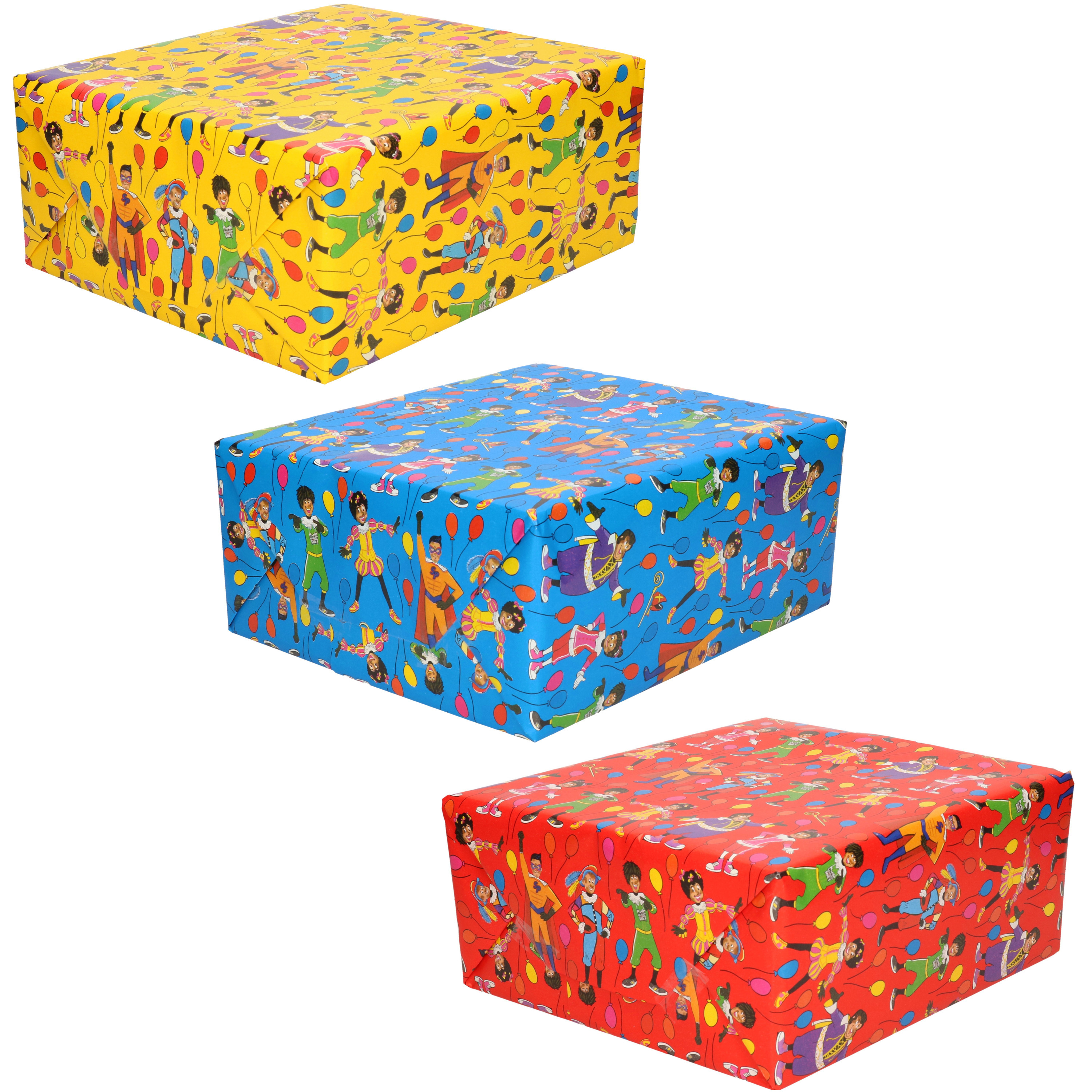 3x Rollen inpakpapier/cadeaupapier Club van Sinterklaas rood/blauw/geel 200 x 70 cm