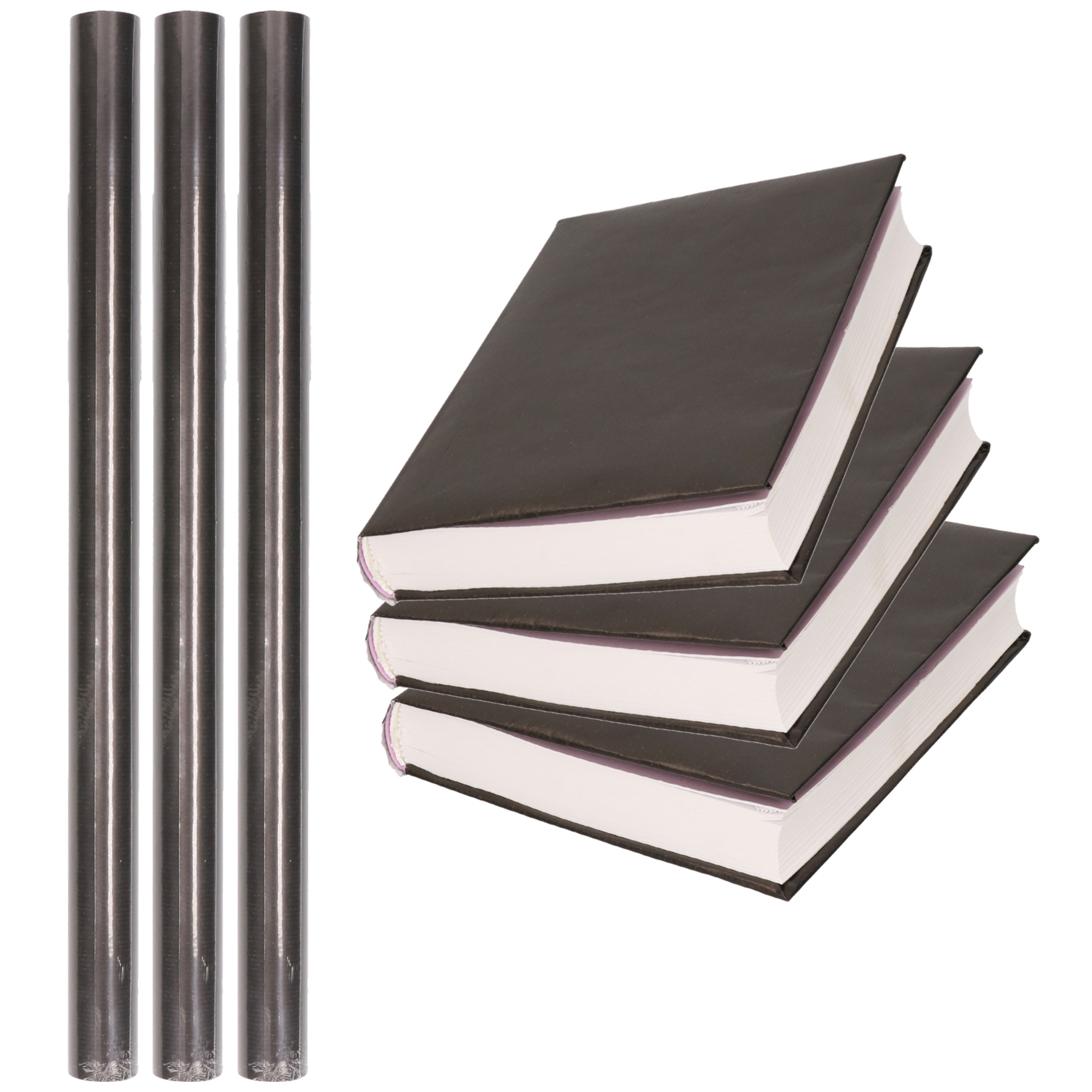 3x Rollen schoolboeken kaftpapier zwart 300 x 50 cm