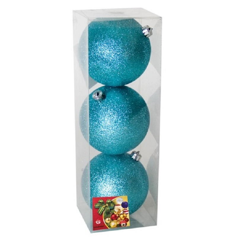 3x stuks kerstballen ijsblauw glitters kunststof 10 cm