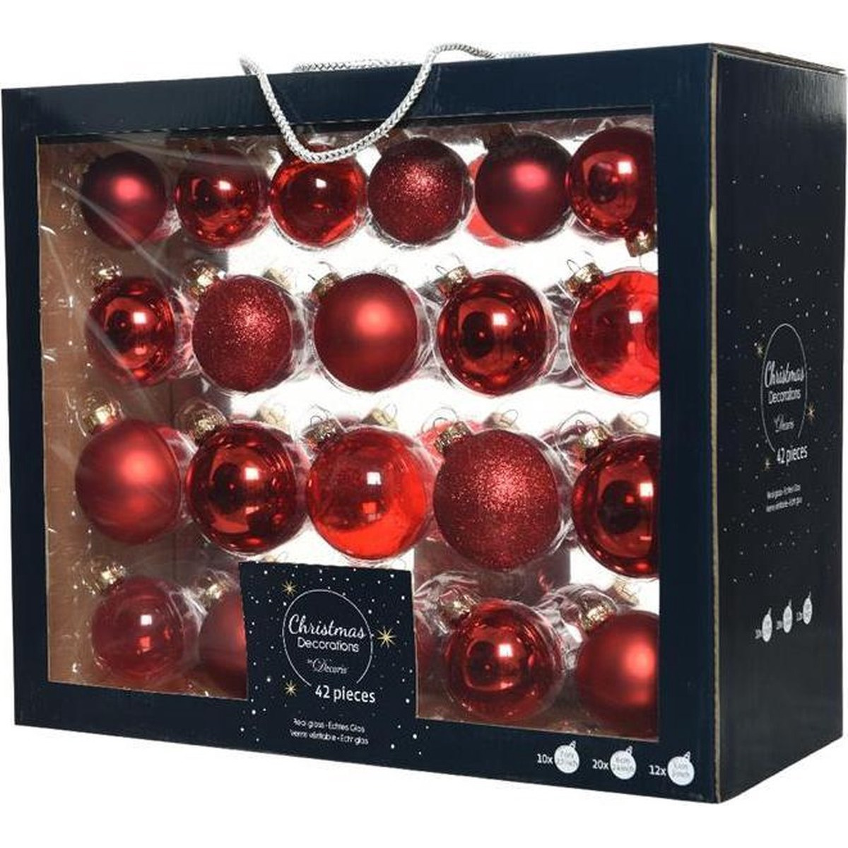 42x Kerst rode glazen kerstballen 5-6-7 cm mat-glans-glitter
