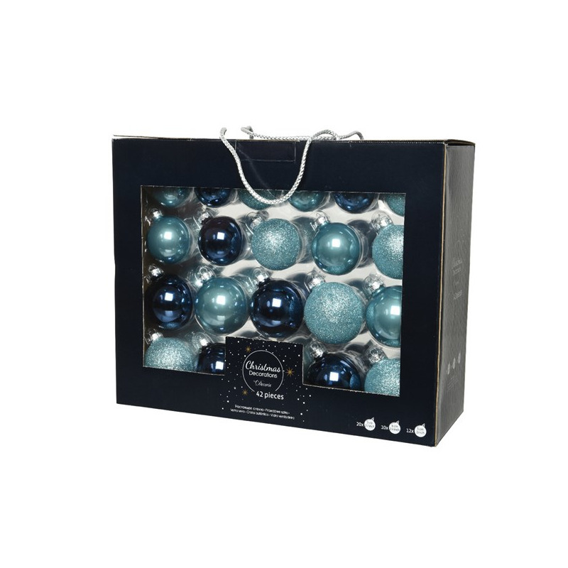 42x stuks glazen kerstballen ijsblauw (blue dawn)-donkerblauw 5-6-7 cm