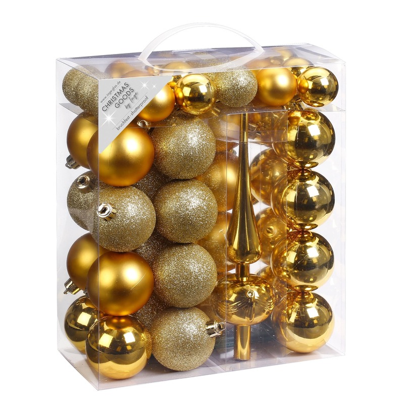 47x Gouden kunststof kerstballen 4-6 cm mat-glans met piek
