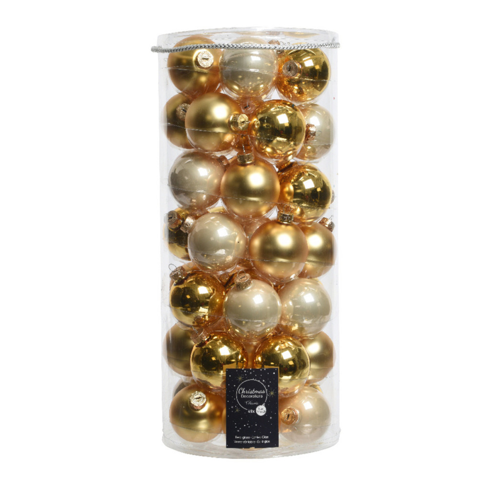 49x stuks glazen kerstballen parel-goud 6 cm glans en mat