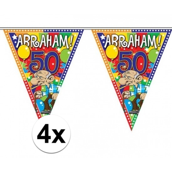 4x stuks Abraham 50 jaar versiering vlaggenlijnen 10 meter