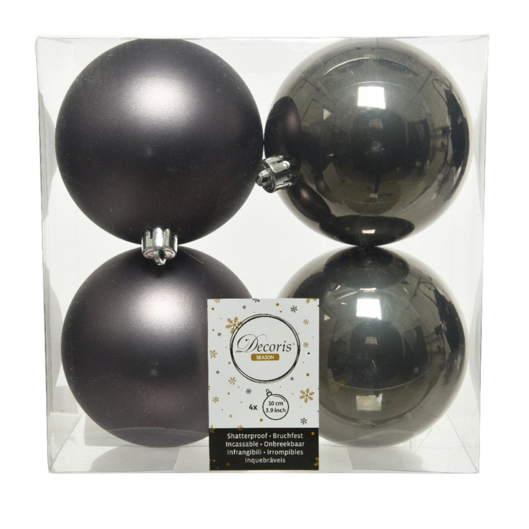 4x stuks kunststof kerstballen antraciet (warm grey) 10 cm glans-mat